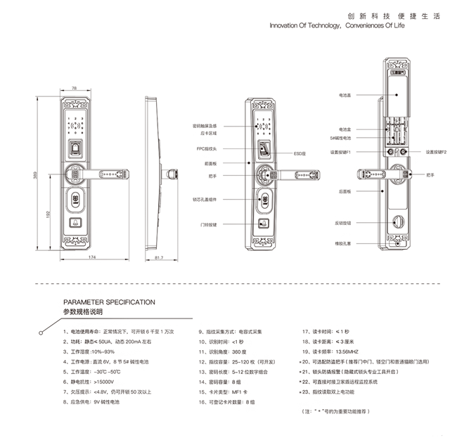 RZM-555HG指纹感应密码锁