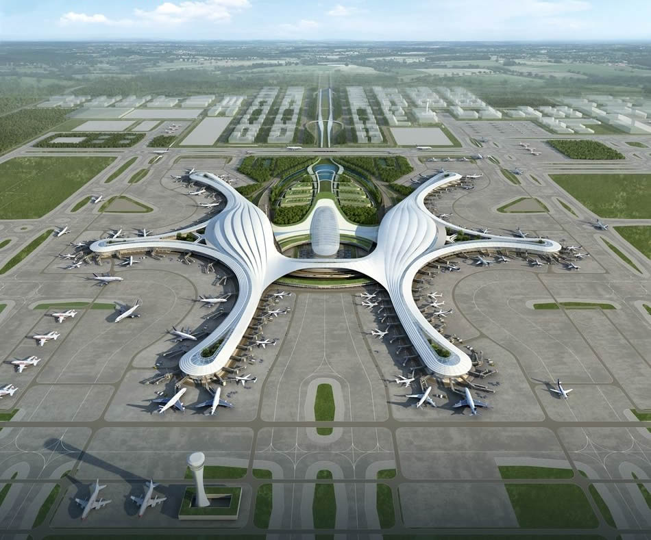 航拍“成都新机场”建设夜景，太阳神鸟图案已成雏形